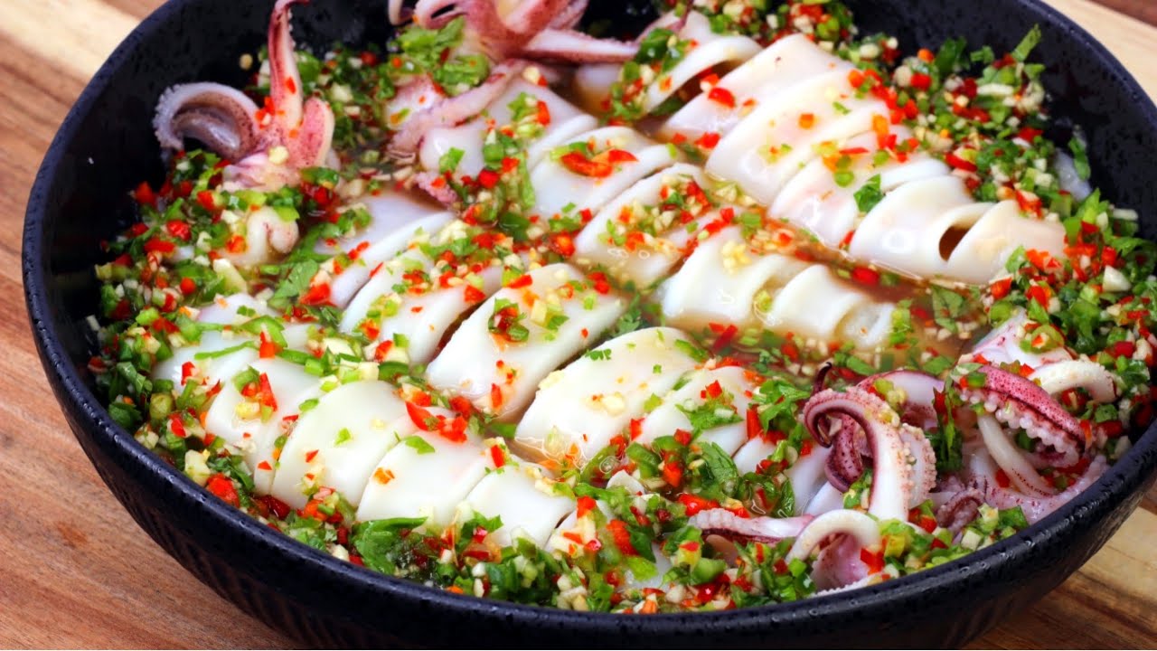 mực hấp hành gừng món nhắm đêm ít béo